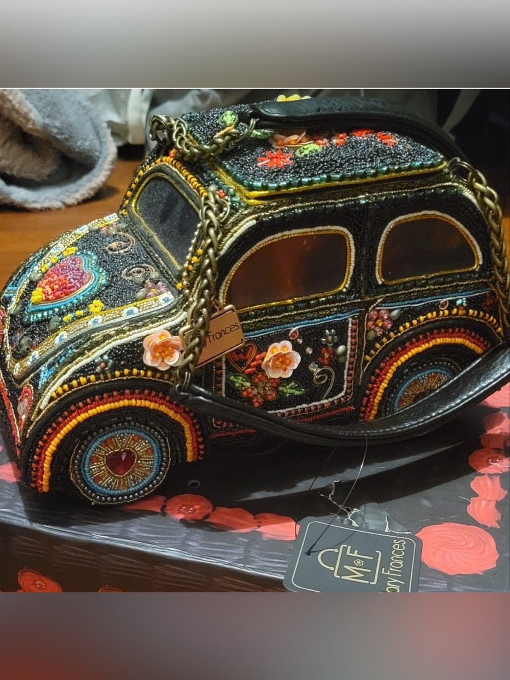 Mary Frances Black Beaded BUG Car-Shaped Accent Bag with Multicolor Embellishmen - Picture 12 of 12